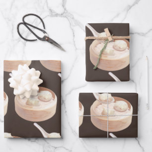 Feuille De Papier Cadeau Bao Buns à vapeur avec thé