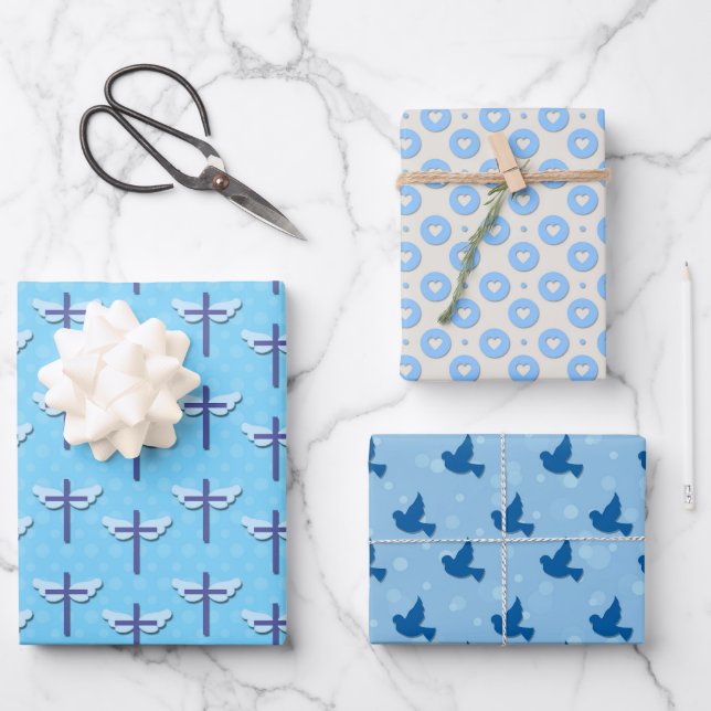 Feuille De Papier Cadeau Baptême Blue Dove Cross Love (Recto)