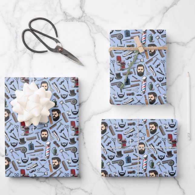 Feuille De Papier Cadeau Barbershop Shave Man Haircut Barber Pole Cadeau (Recto)