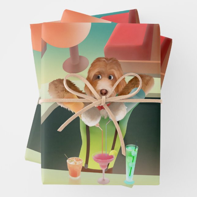Feuille De Papier Cadeau Bartending Dog in Retro Bar (En situation)