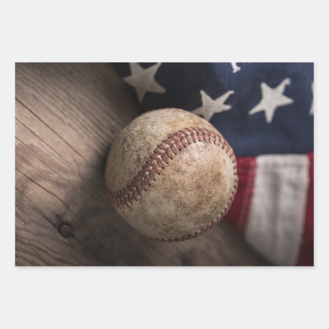 Feuille De Papier Cadeau Base-ball et drapeau (Devant)