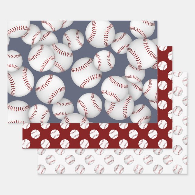 Feuille De Papier Cadeau baseballs softballs jeu de coordination 3 (Lot)