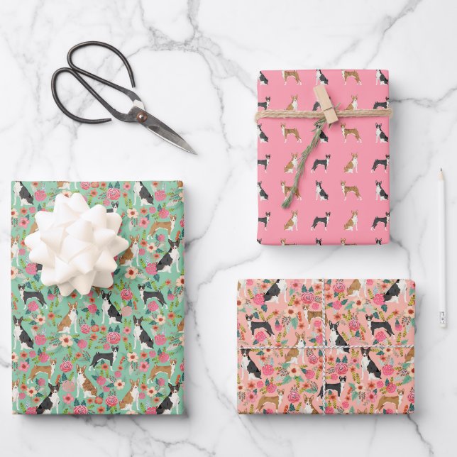 Feuille De Papier Cadeau Basenji Chiens Floral (Recto)
