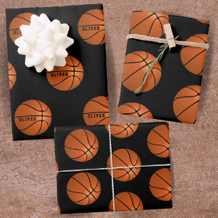 Feuille De Papier Cadeau Basket-ball Motif Black Kids Nom Sports
