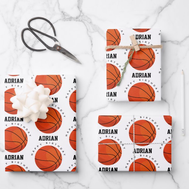 Feuille De Papier Cadeau Basketball Sports Anniversaire fête Nom personnali (Recto)