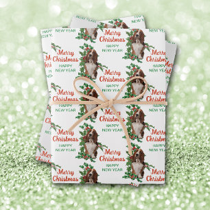 Feuille De Papier Cadeau Basset Hound Red Berry Holly Noël