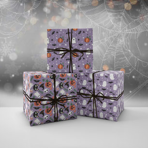 Feuille De Papier Cadeau Bat Citrouille Motif Ghost Mixte violet Halloween