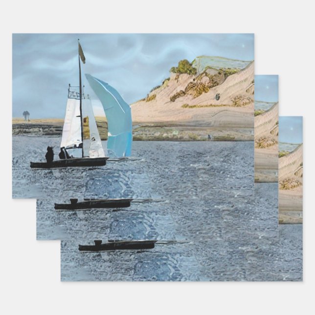 FEUILLE DE PAPIER CADEAU BATEAU À VOILE (Lot)