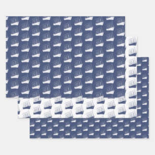 Feuille De Papier Cadeau Bateau à voile bleu et blanc de la marine nautique
