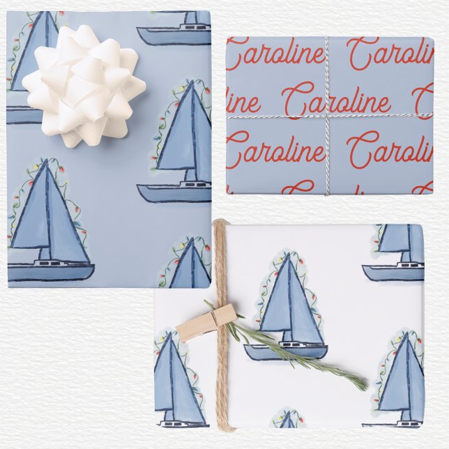 Feuille De Papier Cadeau Bateau à voile de Noël  (Créateur téléchargé)