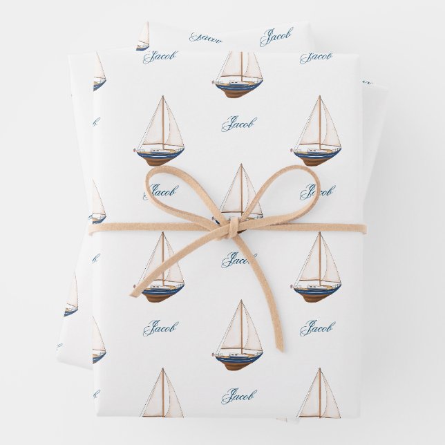 Feuille De Papier Cadeau Bateau à voile Mariage Fête d'anniversaire nautiqu (En situation)