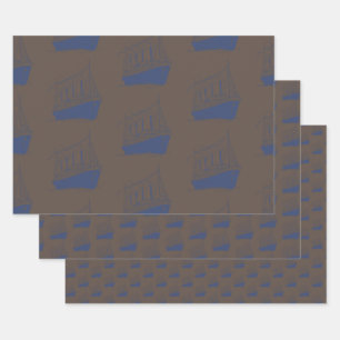 Feuille De Papier Cadeau Bateau à voile Nautical Retro Marine Brown Bleu Ba