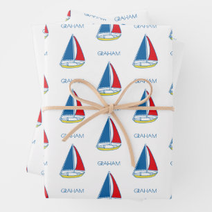 Feuille De Papier Cadeau Bateau à voile simple sur mesure classique bébé ga