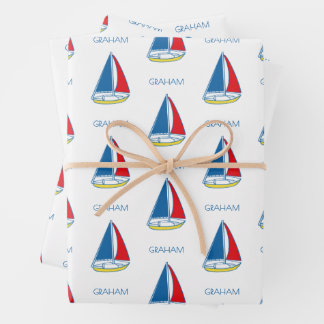 Feuille De Papier Cadeau Bateau à voile simple sur mesure classique bébé ga