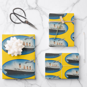Feuille De Papier Cadeau Bateau Titanic Birthday Yellow White Star Line