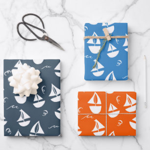 Feuille De Papier Cadeau Bateaux À Voile Cute Rétro Bateaux À Voile Moderne