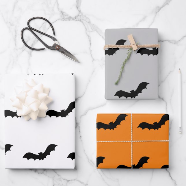 Feuille De Papier Cadeau Bats noirs d'Halloween (Recto)