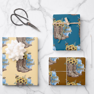 Feuille De Papier Cadeau Be Kind Bees Western Cowgirl Boots Gift Wrap Paper