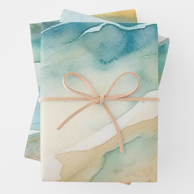Feuille De Papier Cadeau Beach Blue Ocean Sand Mariage (En situation)