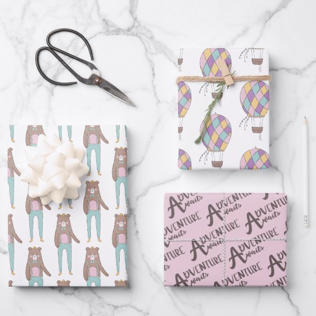 Feuille De Papier Cadeau Bear Adventure Adventure Await Wrapping Sheets (Recto)