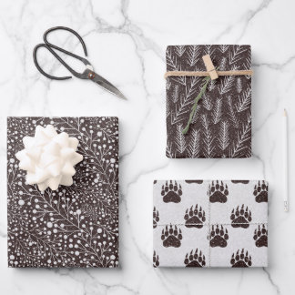Feuille De Papier Cadeau Bear Paw, Twids, Berries, Woodland Parties scintil