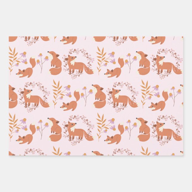 Feuille De Papier Cadeau Beau boisé animal floral (Devant)