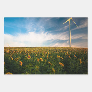 Feuille De Papier Cadeau beau champ de fleurs de soleil avec ciel bleu nuag