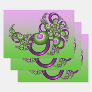 Feuille De Papier Cadeau Beau Coeurs verts roses Moderne Abstrait Fractal