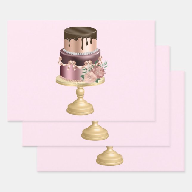 Feuille De Papier Cadeau Beau gâteau de fête de Glam brillant (Lot)