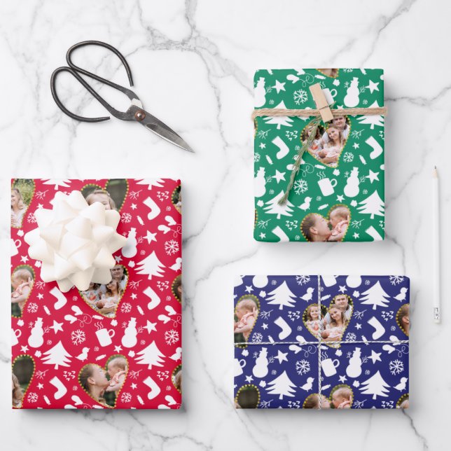 Feuille De Papier Cadeau Beau hiver Motif photo Collage Noël (Recto)
