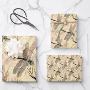 Feuille De Papier Cadeau Beau Motif de libellules Vintage