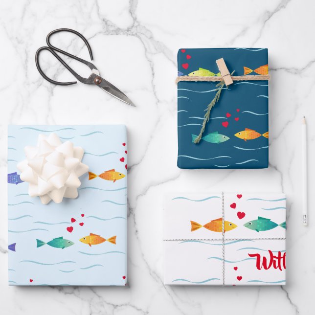 Feuille De Papier Cadeau Beau poisson de mer en amour (Recto)