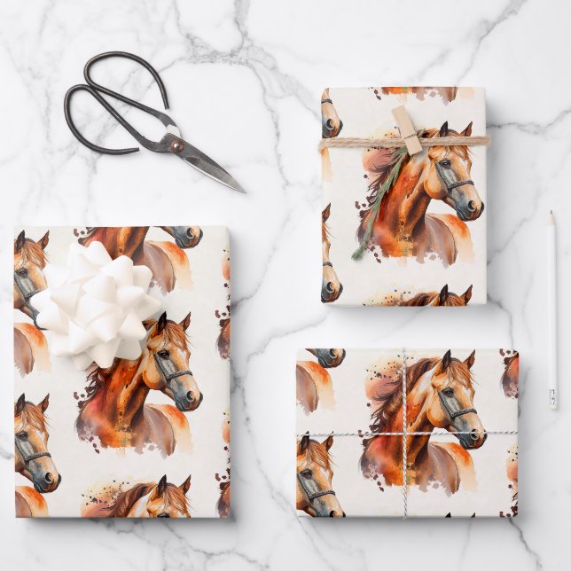 Feuille De Papier Cadeau Beau Sorrel Horse Portrait Motif (Recto)