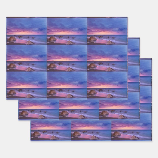 Feuille De Papier Cadeau Beau Sunset Coastal Photo Motif (Lot)