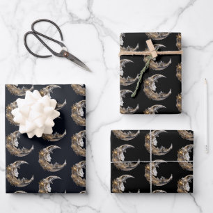 Feuille De Papier Cadeau Beau visage dans le Motif de la Lune