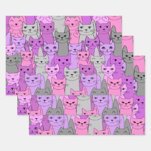 Feuille De Papier Cadeau Beaucoup de chats roses conception