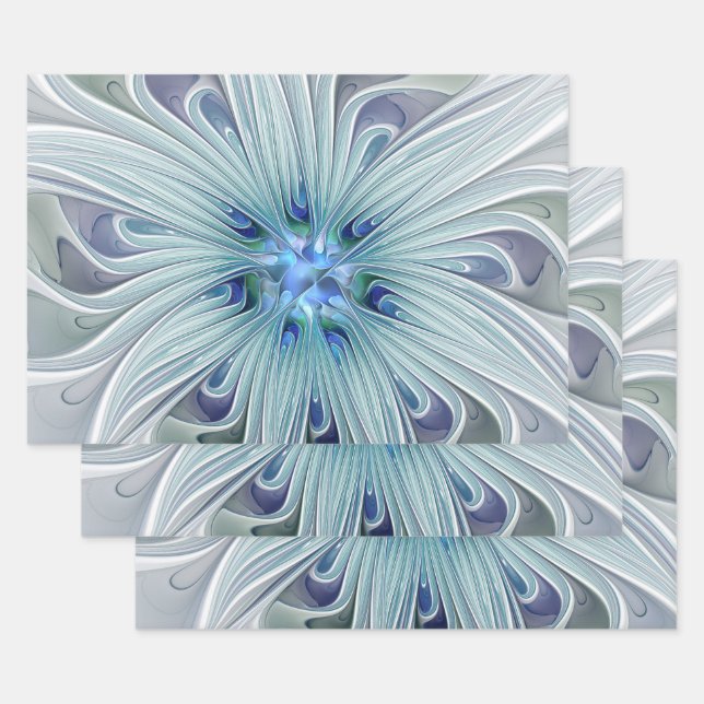 Feuille De Papier Cadeau Beauté florale Abstraite moderne Blue Pastel Flowe (Lot)