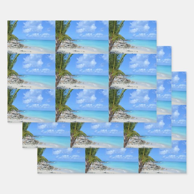 Feuille De Papier Cadeau Beautiful Turquoise Tropical Beach Pattern (Lot)