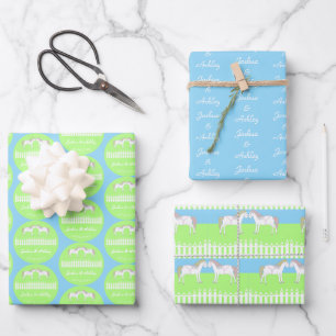Feuille De Papier Cadeau Beaux Chevaux Blancs de Mariage sur Mesure
