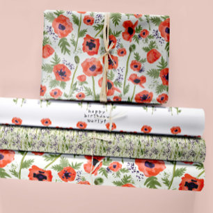 Feuille De Papier Cadeau Beaux Coquelicots Aquarelle Orange Floral