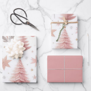 Feuille De Papier Cadeau Beaux modèles de Noël Pastel Rose