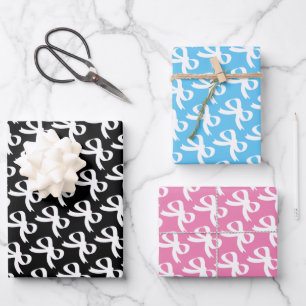Feuille De Papier Cadeau Beaux papiers d'emballage avec cravates à arc blan