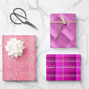 Feuille De Papier Cadeau Beaux papiers d'emballage rose à faux paillettes