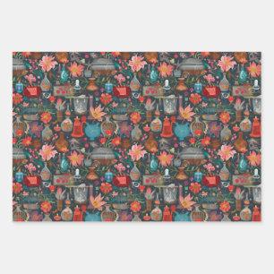 Feuille De Papier Cadeau Beaux Pots à Fleurs Vases Cottagecore Motif