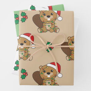 Feuille De Papier Cadeau Beaver Christmas Winter Animaux Vacances Beavers