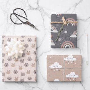 Feuille De Papier Cadeau Bébé arc-en-ciel neutre Boho
