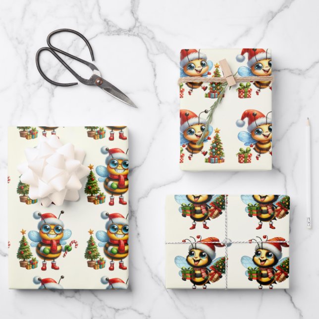 Feuille De Papier Cadeau Bébé Bumble Bees Christmas Kids (Recto)