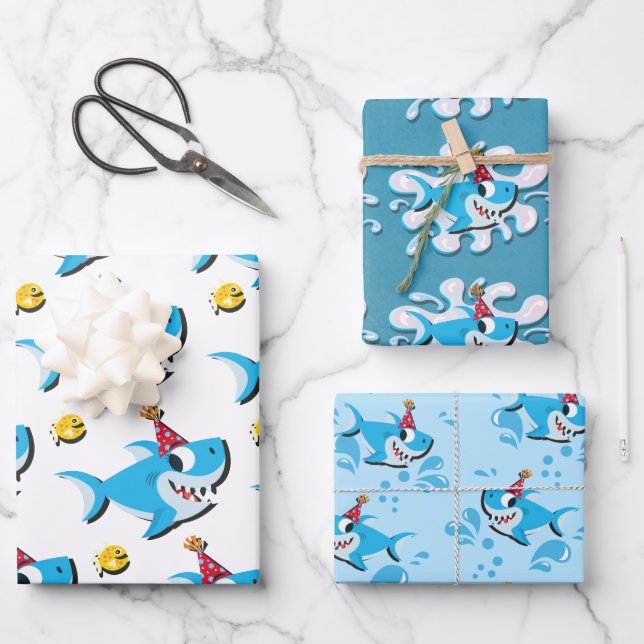 Feuille De Papier Cadeau Bébé de requin garçon ou fille fête d'anniversaire (Recto)