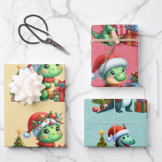 Feuille De Papier Cadeau Bébé Dinosaur Enfants de Noël (Recto)