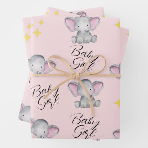 Feuille De Papier Cadeau Bébé éléphants bébé douche fille